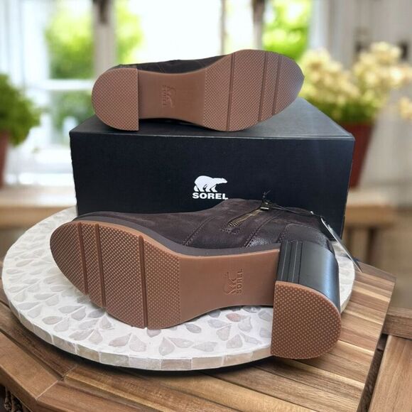 Sorel BLAKE WATERPROOF Blackened Brown Leather Block Heel Ankle Boots Women’s 8. - Picture 11 of 13